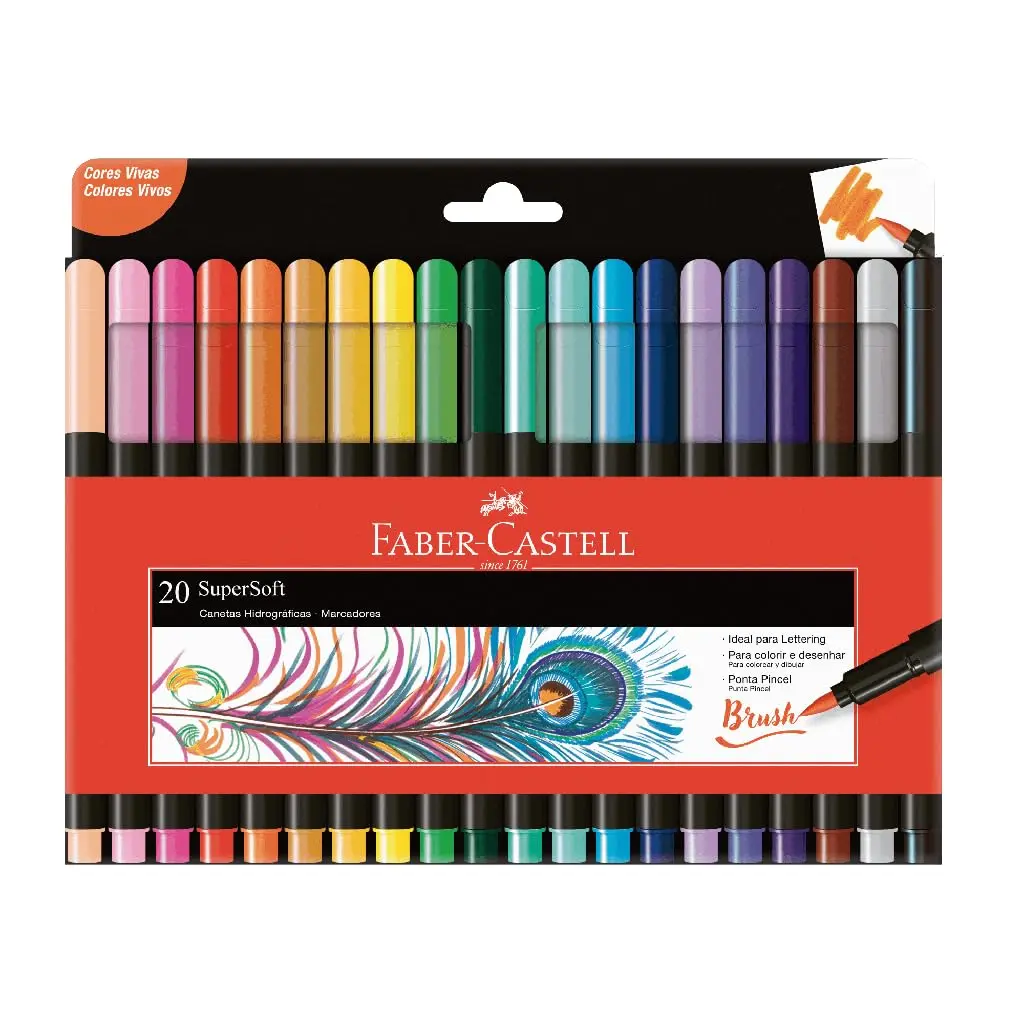 Caneta Ponta Pincel Faber-Castell Supersoft Brush 20 cores