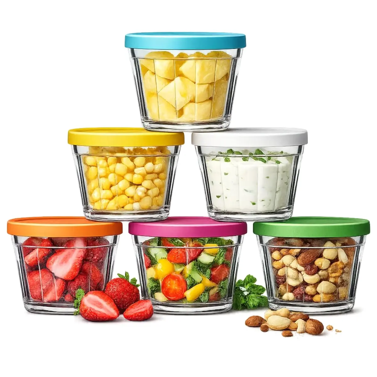 Kit com Tigelas Americano Kit de Potes de Vidro pra Cozinha Com Tampa Plastica 150ml Sortidas Compacto Minimalista (6)