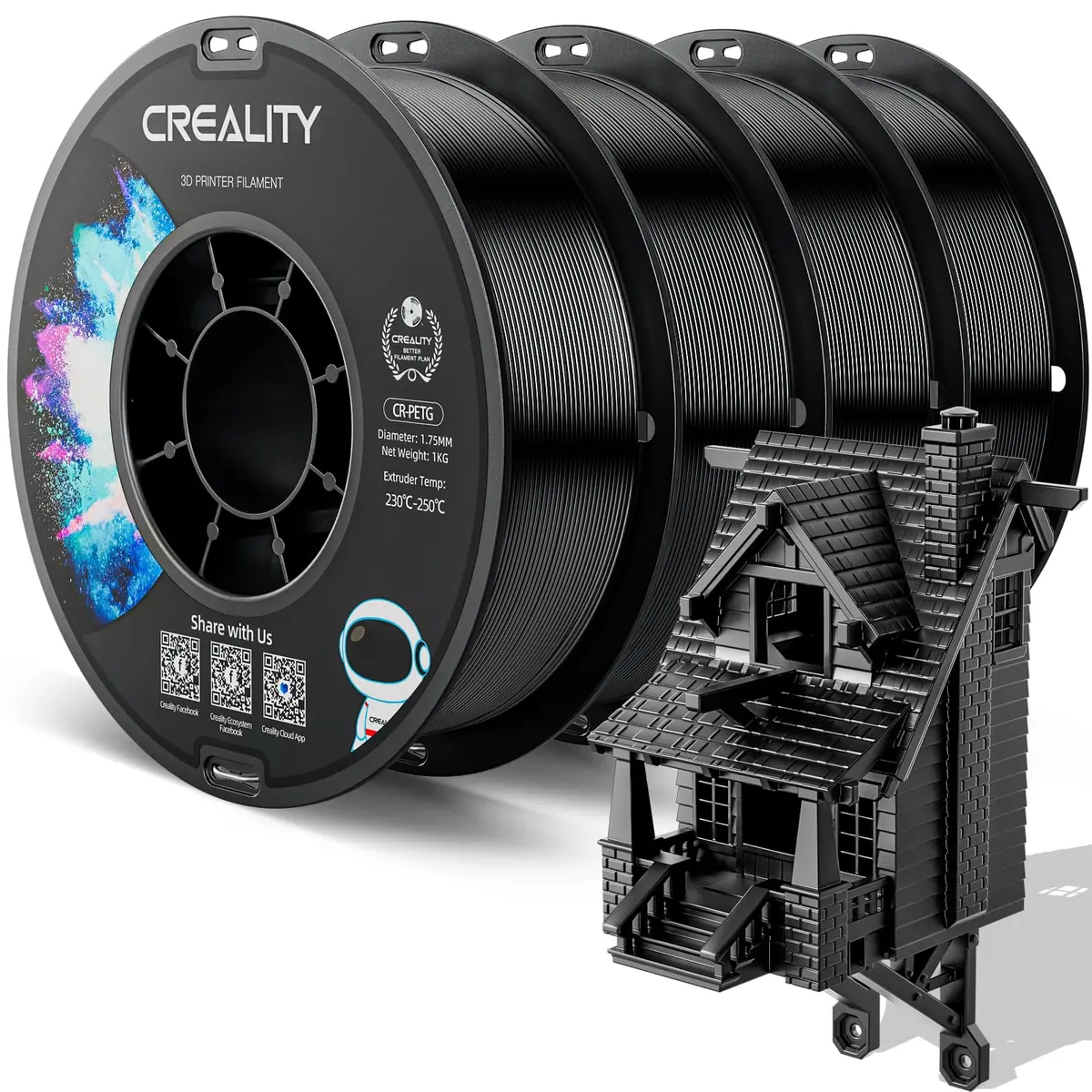 CREALITY Pacote de filamentos de impressora 3D de filamento PETG de 1,75 mm, carretel de 4 kg (8,8 lb), precisão dimensional ± 0,03 mm, lote mais recente de 2024, adequado para a maioria das