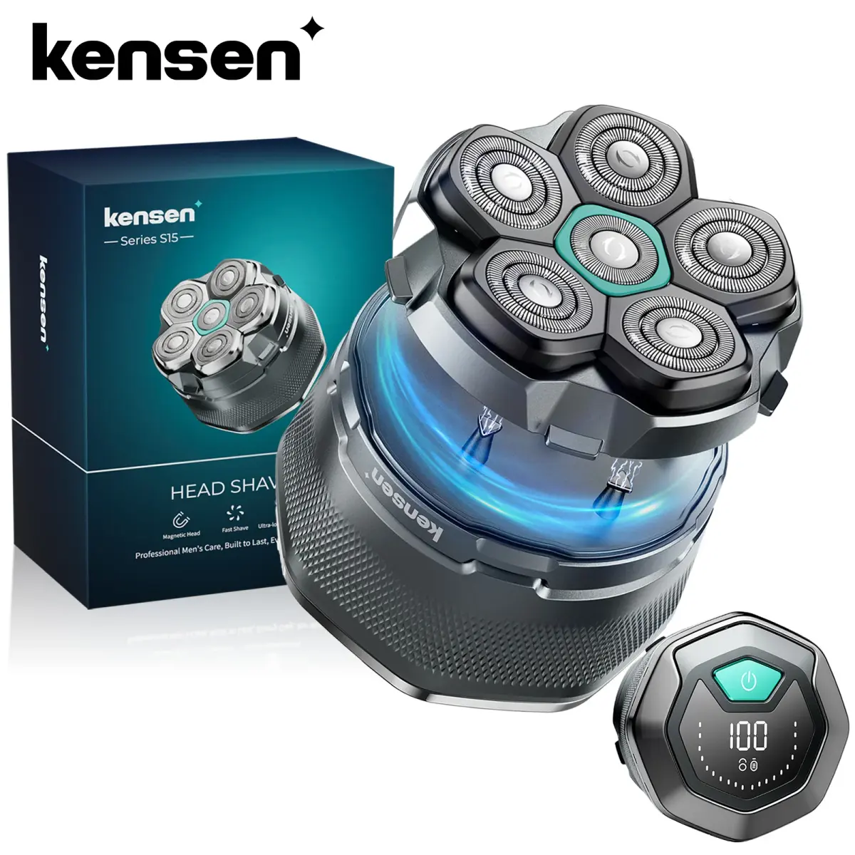 Kensen 6d barbeador elétrico flutuante magnético para homens cabeça molhada/seca navalha aparador de cabelo usb recarregável display led aparadores de barba