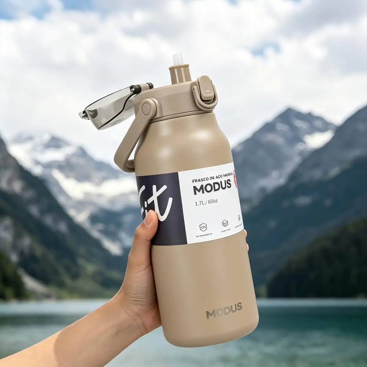 Garrafa Térmica 1700ml – 24h Gelada, Base Antiderrapante | Tampa Antivazamento, sem BPA (Marrom)
