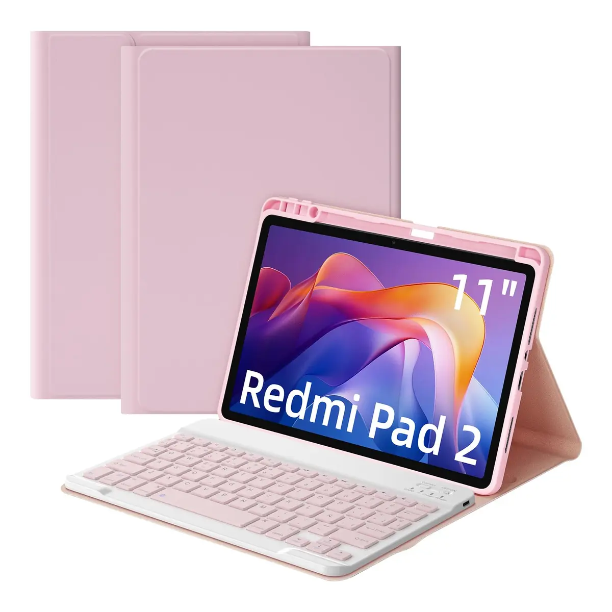 Capa com Teclado para Xiaomi Redmi Pad 2 11" 2025 | Layout em Português Brasileiro Teclado Destacável e Capa Tipo Fólio, Rosa