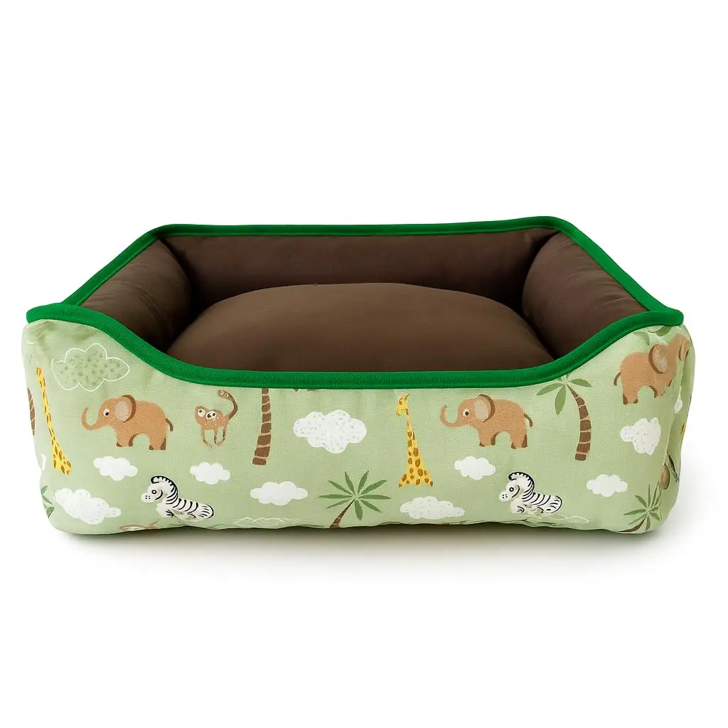 Cama PET dupla face com zíper para fácil remoção da espuma e lavagem (Médio, Verde Claro Safari)