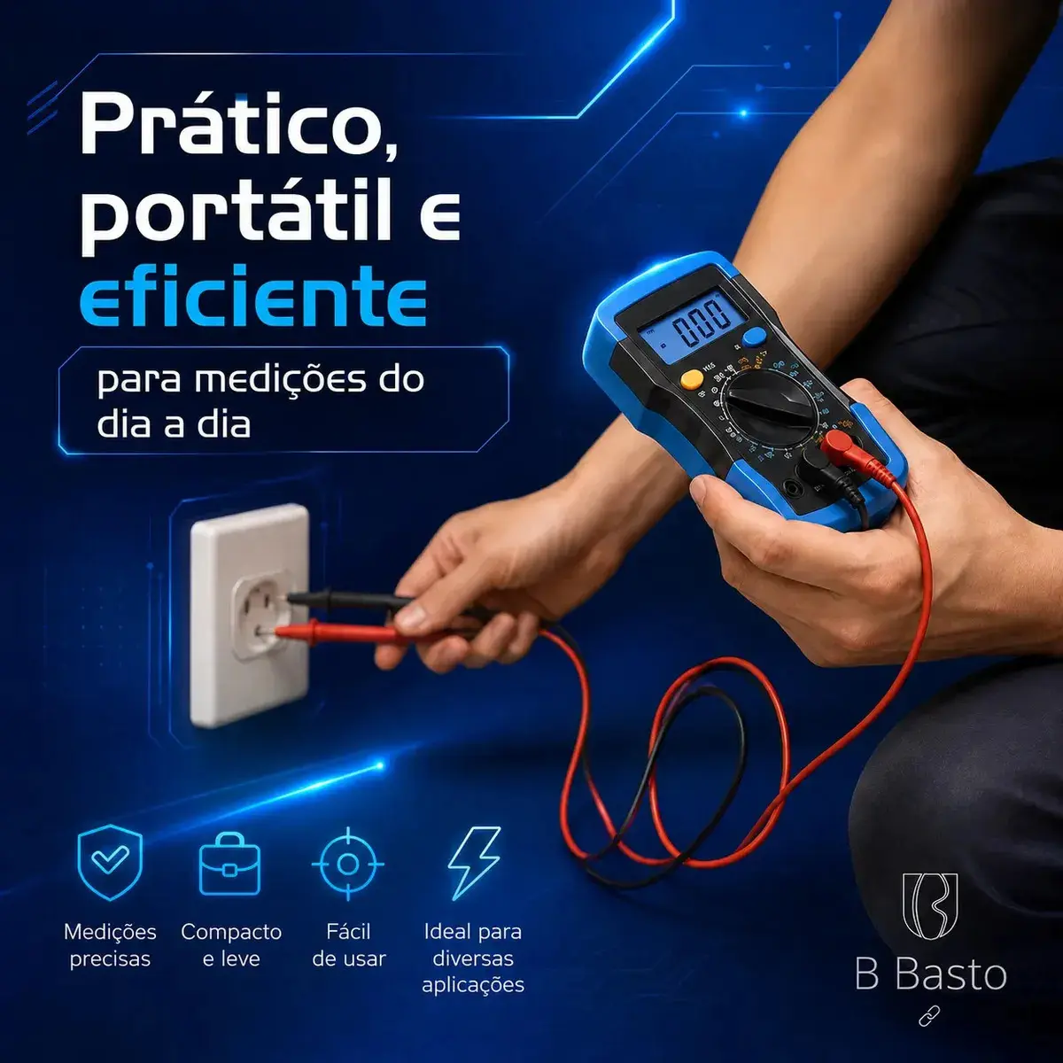 Multímetro Digital Com Iluminação Bip Profissional Portátil Md-180l B Basto Com Bateria thumbnail 4