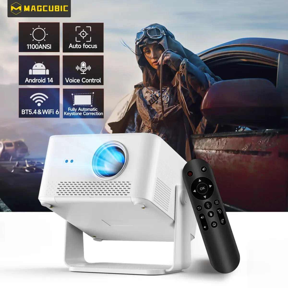 Magcubic HY450MAX 1100ANSI Android 14 Projetor externo portátil 1080P Foco automático 8K Suporte WIFI6 Beam Mini Projetor