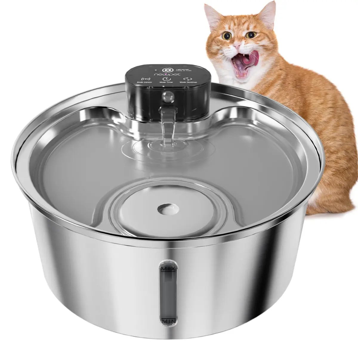 7.5L Fonte de água Sem Fio, NEWPET Aço Inoxidável 304 Bebedouro Pet Bebedouro para Gatos,Bomba silenciosa - 1
