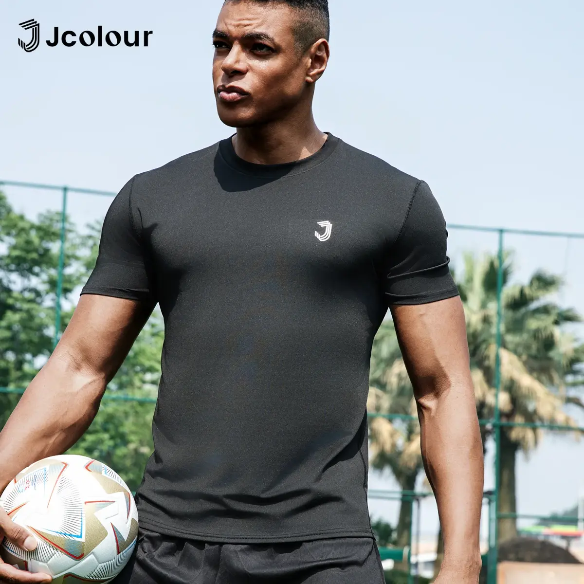 Camiseta esporte masculina，Camisa T-shirt respirável e elástica，Camiseta esporte de secagem rápida，Uniforme jogo de futebol - 1