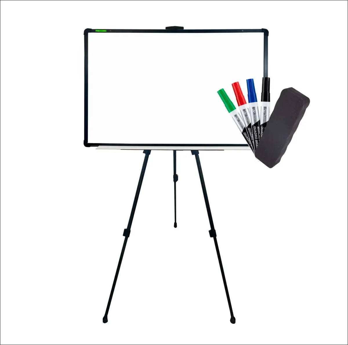 Kit Quadro Branco Lousa Branca 120x80 cm com Suporte cavalete Tripé de Aço Regulável com quatro canetas e um apagador