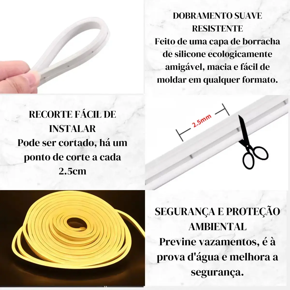 Fita LED Neon Flexível 3528 120Led VLX 5 metros Mangueira Corte 2,5cm Cor da Luz Branco Quente Tensão IP65 3000k Alto Brilho thumbnail 4