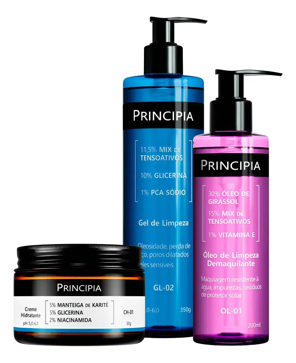 Principia Kit Limpeza E Hidratação Ch-01 + Ol-01 + Gl-02 Todo Tipo De Pele Dia/noite - 1