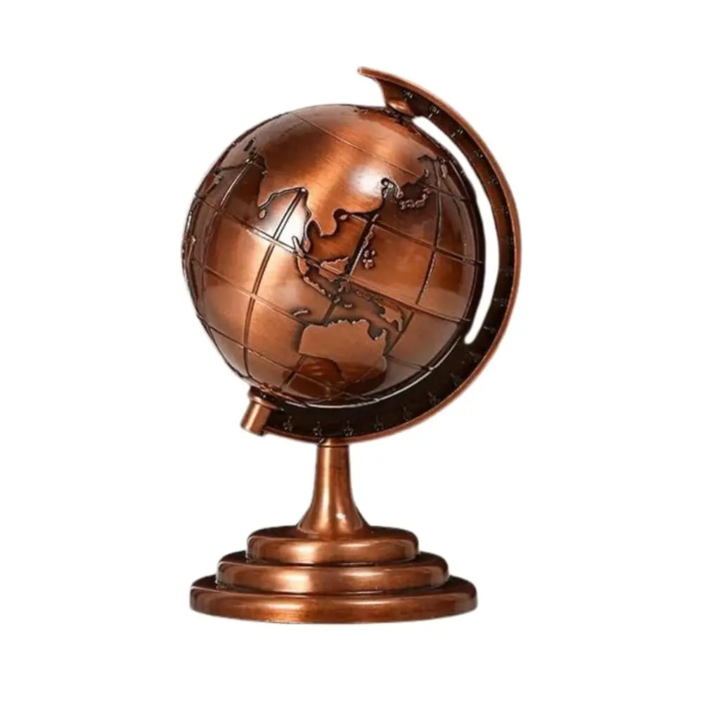 Globo Terrestre Decorativo, Metal Bronze Envelhecido, Base Clássica, Mapa Mundial em Relevo, Ideal para Escritório e Decoração, 13 cm (Bronze)