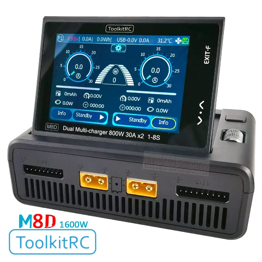 Toolkitrc m8d carregador inteligente 2ch tela de toque duplo canal dc800w * 2 30a 1-8s bateria de lítio carga rápida rc modelo carro fpv 1S 2S 3S 4S 5S 6S 7S 8S BAT Carregamento rápido