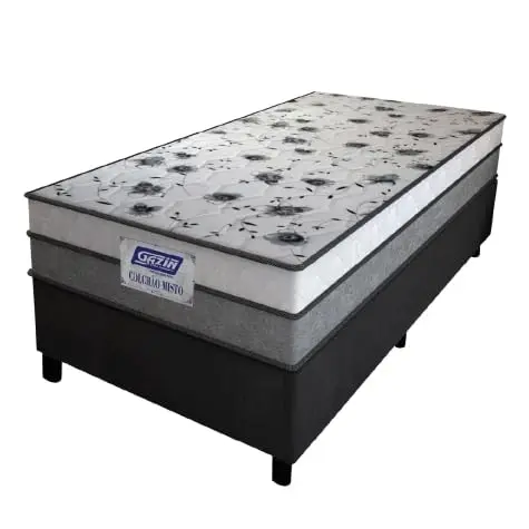 Cama Box Solteiro Colchão Espuma D33 Fort 88x188x59cm Gazin Cinza/Branco- Suporta até 150kg por Pessoa
