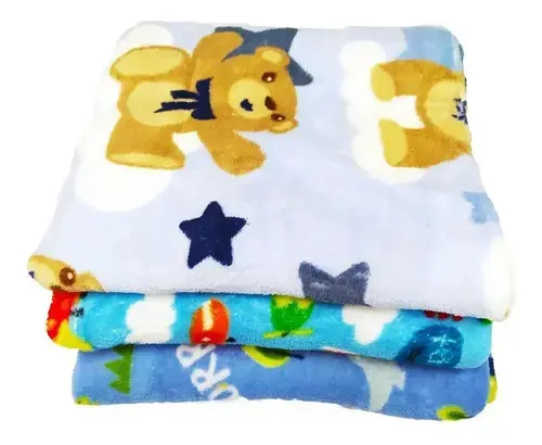 Kit 3 Mantas Cobertor Microfibra Infantil Bebê Estampada Cor Menino thumbnail 3