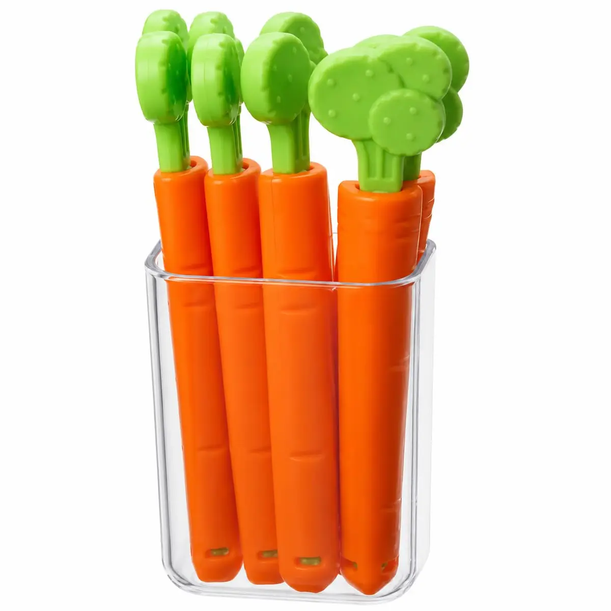 Prendedores de Embalagem e Alimentos kit com 5 Cenouras Suporte com Ímã | Suporte com Ímã, Design de Cenoura, Uso Universal, Inclui Suporte, Kit Completo - 1
