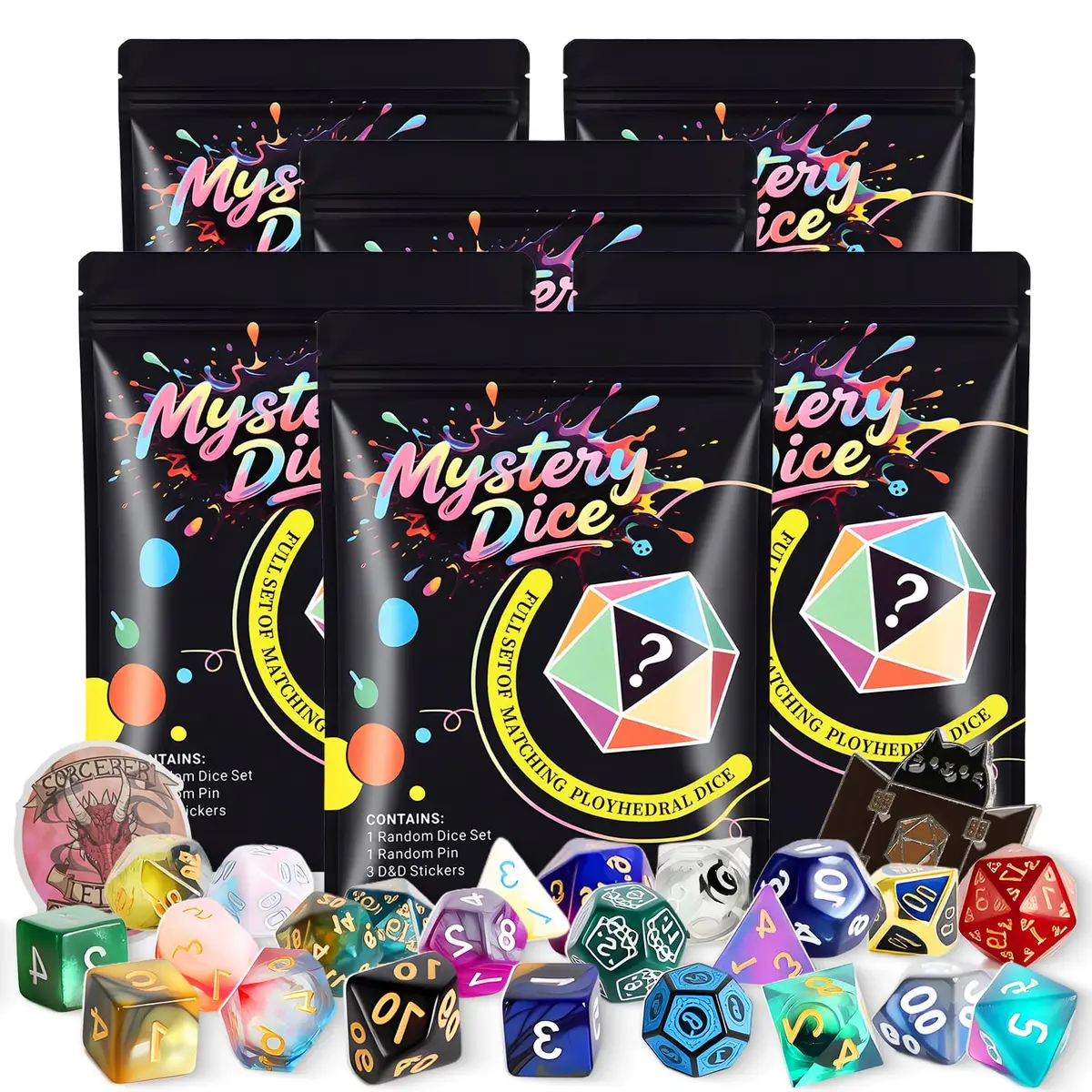 Coyeekn Mystery Dice Set, DND Dice Set of 6 Packs Polyhedral Dice | 1 chance em 10 de obter dados lendários, com saque extra, adequado para presente de D&D de duende de dados