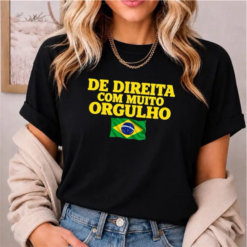 Camiseta Feminina De Direita com Muito Orgulho Brasil 100% algodão - 1