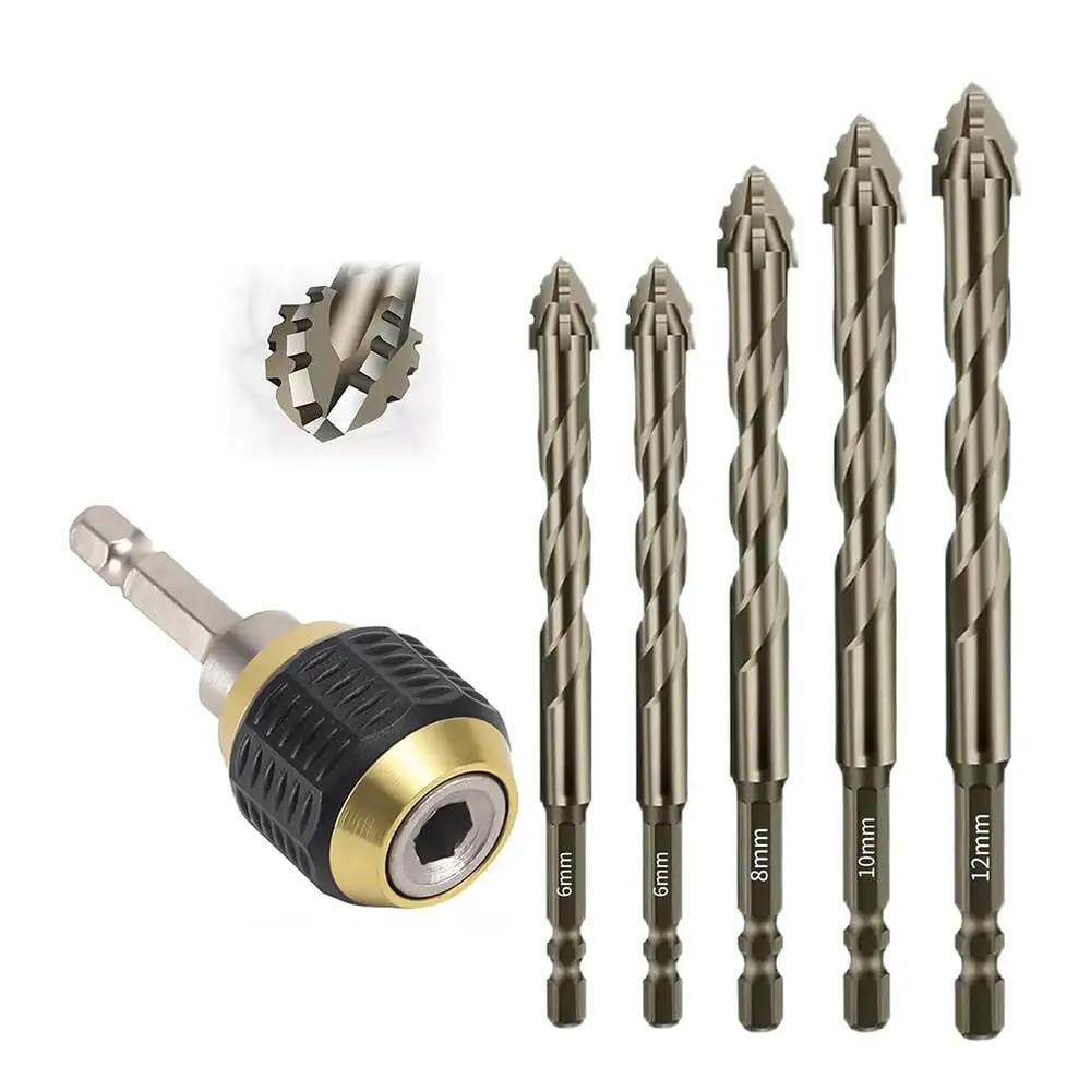 Kit 5 Broca Excêntrica Serrilhada com Mandril Engate Adaptador, 6mm a 12mm