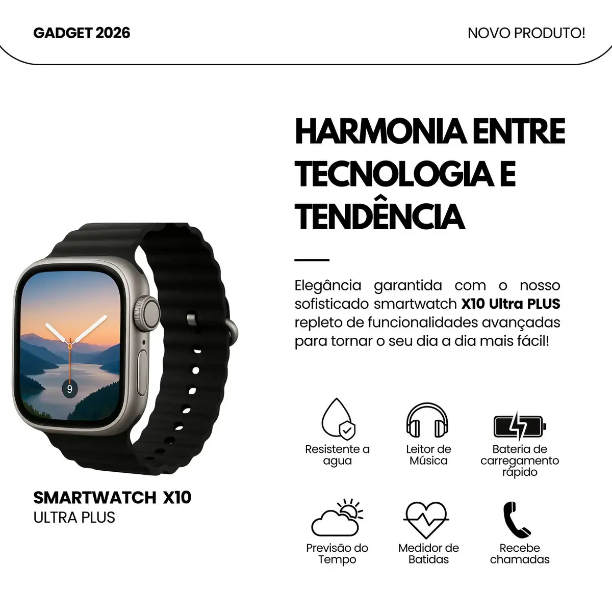 Relogio Smartwatch 10 Ultra Plus Preto Tela AMOLED Monitor Saúde GPS Bluetooth thumbnail 2