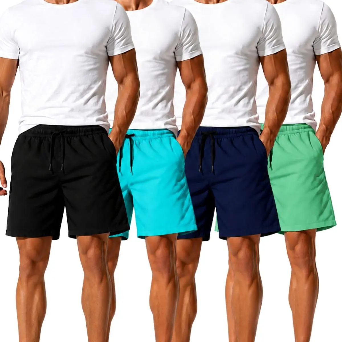 Kit 4 Short Tactel Leve Moda Praia Liso Bermuda Masculina Com Bolsos | 100% Poliéster