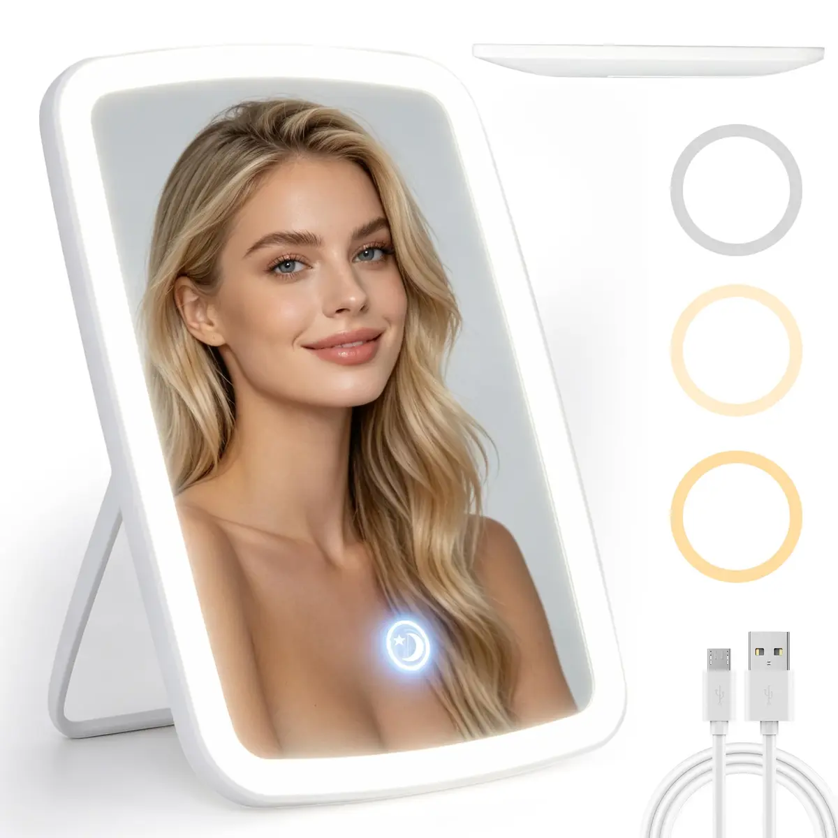 Espelho LED Dobrável Recarregável 3 Cores com Toque - 1