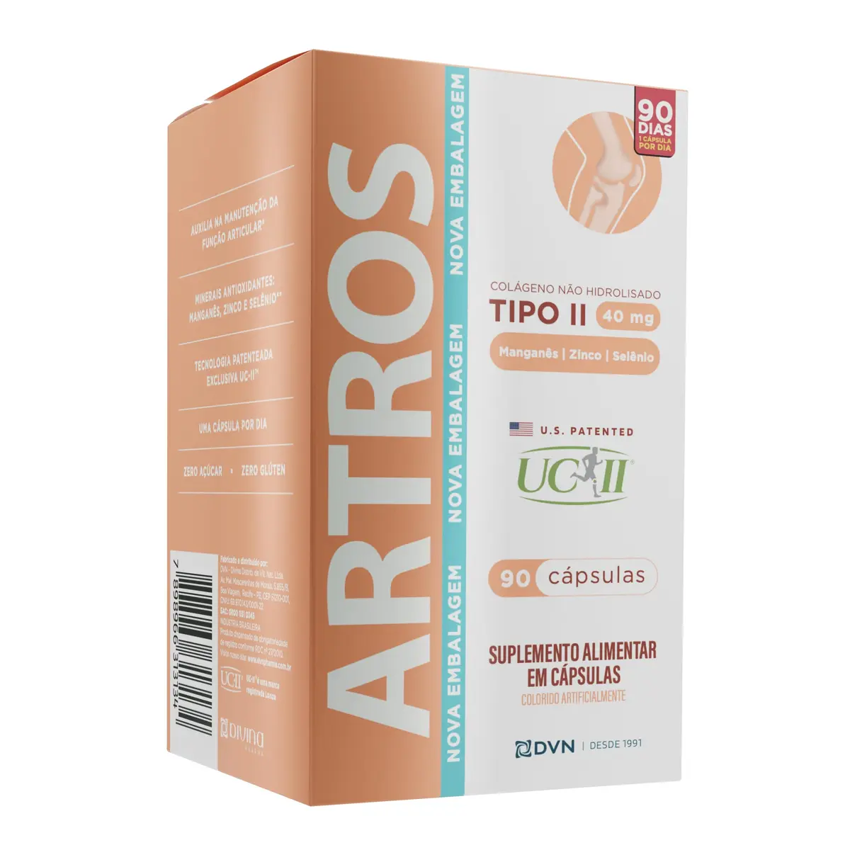 Artros Colageno Ucii 40 Mg Com 90 Capsulas | Colágeno tipo II não hidrolisado 40mg, com manganês, zinco e selênio, sem lactose e glúten, apoio às articulações, 90 caps - 1