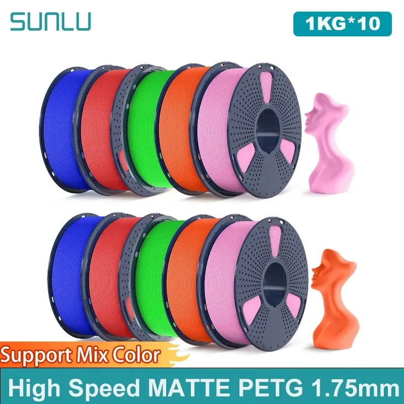 Sunlu 10kg filamento petg fosco de alta velocidade 1.75mm 1000g carretel (2.2lbs) filamento de impressão de alta velocidade cabe na maioria das impressoras fdm