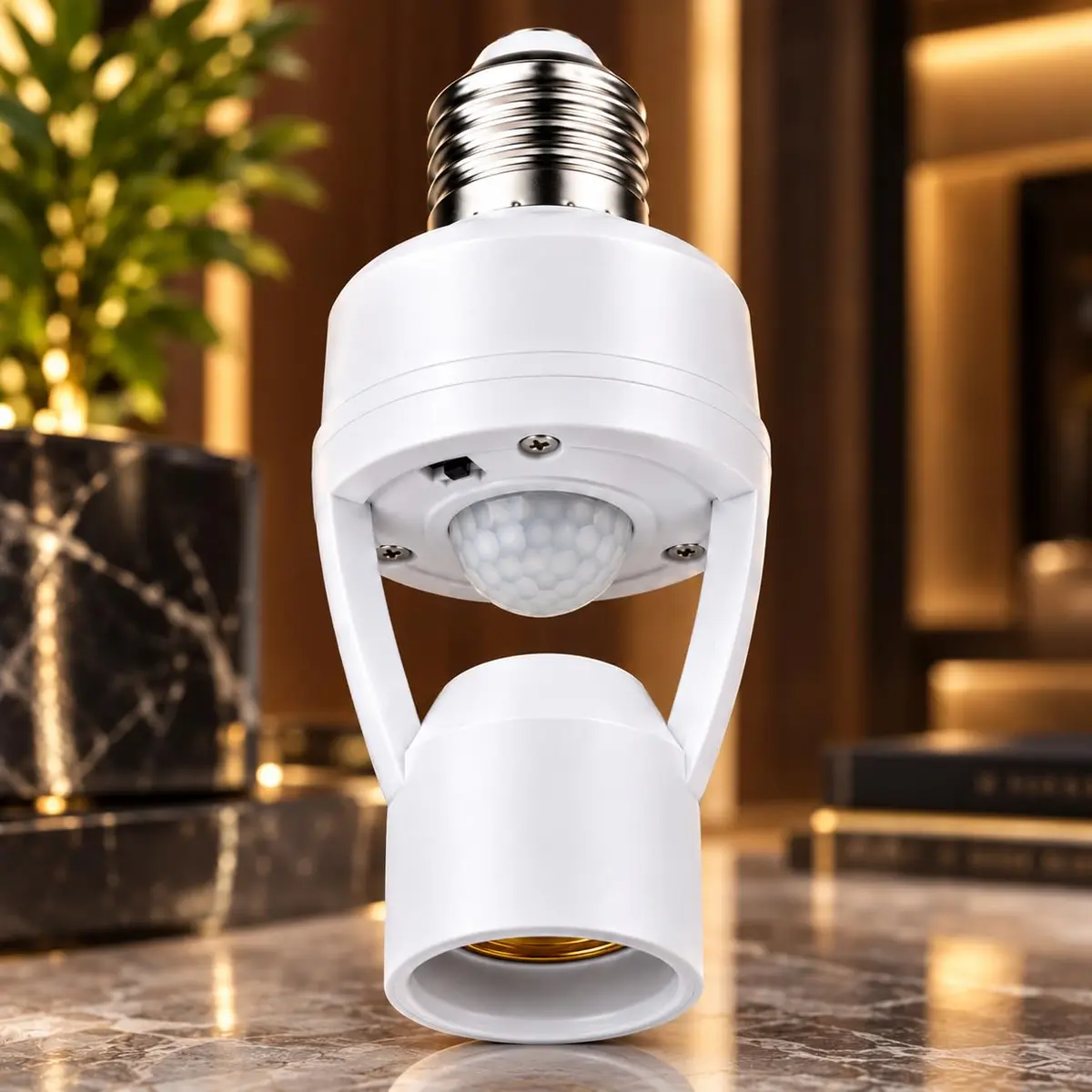 Soquete E27 com Sensor de Presença Infravermelho, Detecção de Movimento 360°, Automático para Lâmpadas, Fotocélula, Temporizador, Bivolt 110-220V, Econômico - Linha Premium