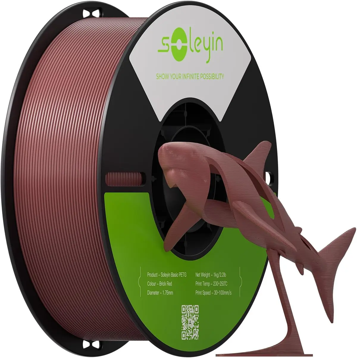 Creality Filamento Soleyin Basic PETG 1,75mm para Impressora 3D, Velocidade de 200mm/s, Impressão fluida sem entupimentos, Bobina de 1kg (2,2lb) para A Maioria das Impressoras 3D FDM (Vermelho Tijolo)