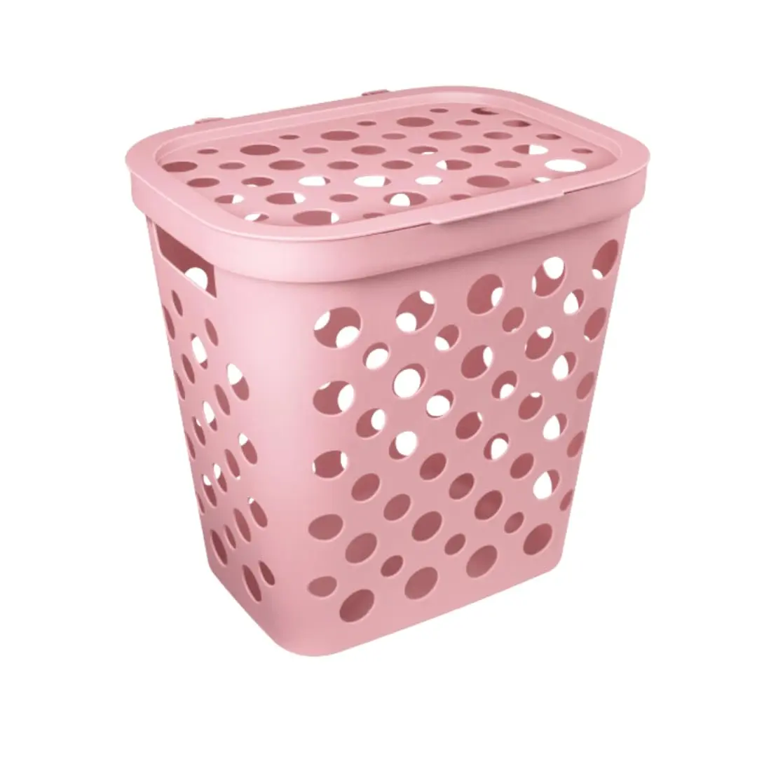 Cesto De Roupas Usual 30L Ventilado Com Tampa Cores Rosa