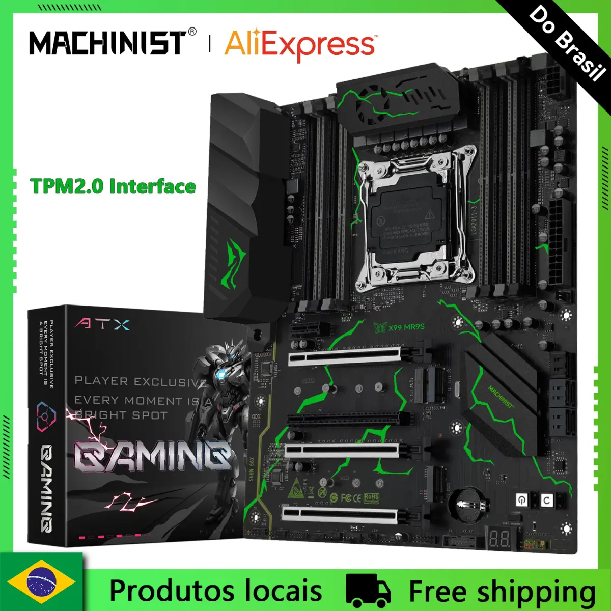 Placa-Mãe MACHINIST X99 MR9S com Suporte TPM2.0 para Processadores Xeon E5 V3/V4 Série LGA 2011-3 DDR4 Quatro Canais NVME M.2 USB 3.0 ATX