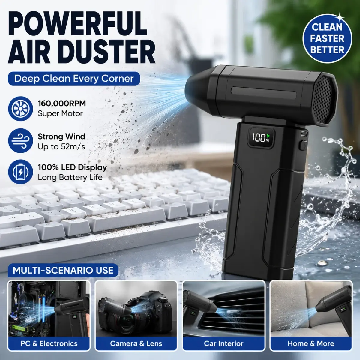 Ventilador Turbo Jet 160000RPM, Soprador Elétrico Potente, Aspirador de Poeira Portátil, Ventilador Violento para Neve