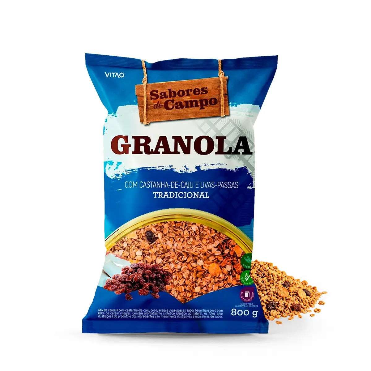 Granola Tradicional Integral Sabores do Campo Vitao 800g - Cereal Matinal Econômico com Baixo Sódio Castanha de Caju e Uvas Passas Rico em Fibras - 1