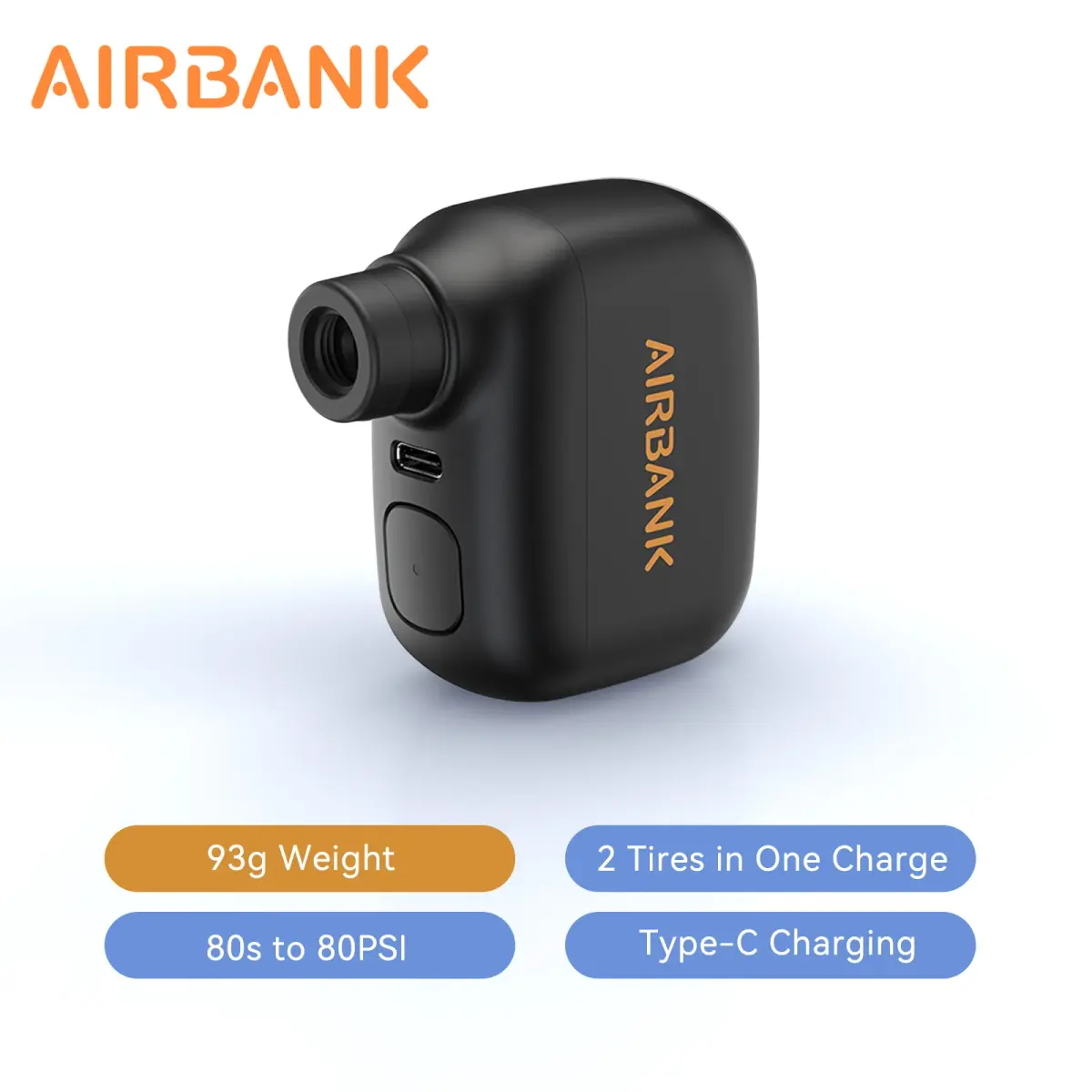 Airbank as100 mini bomba de bicicleta portátil recarregável inflador de ar 100psi tipo-c acessórios de bicicleta para pneus schrader presta - 1