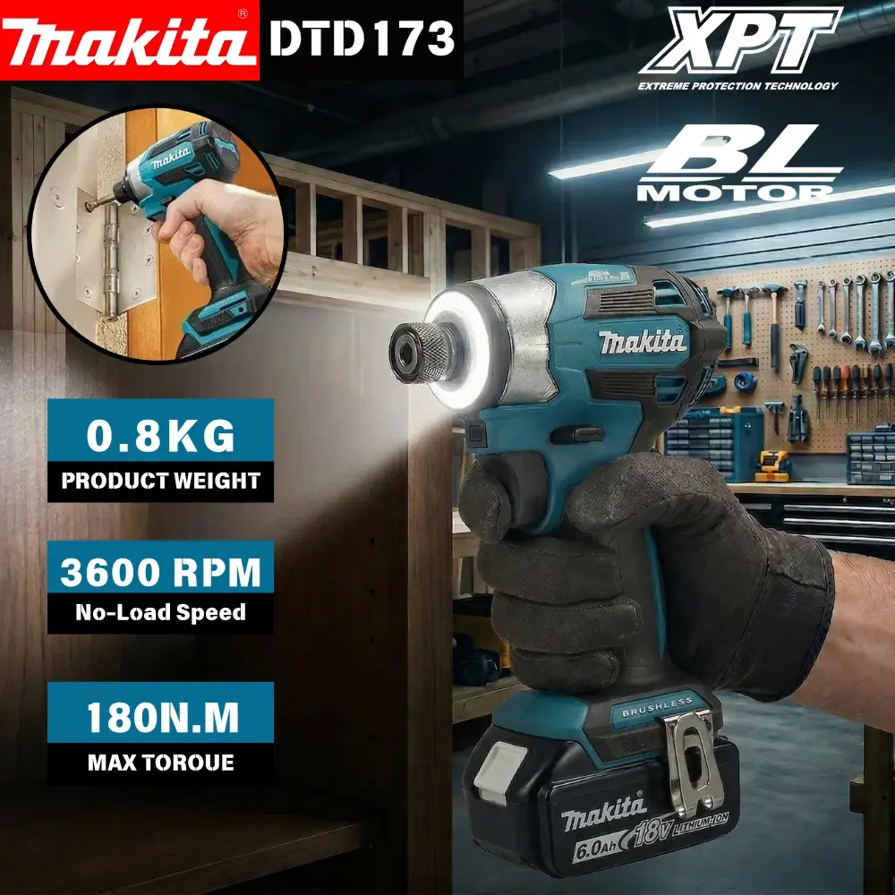 Parafusadeira de Impacto Makita DTD173 Azul 18V LXT Sem Escovas 180Nm Ferramenta Compacta Portátil para Carpintaria, Montagem e Bricolagem Doméstica