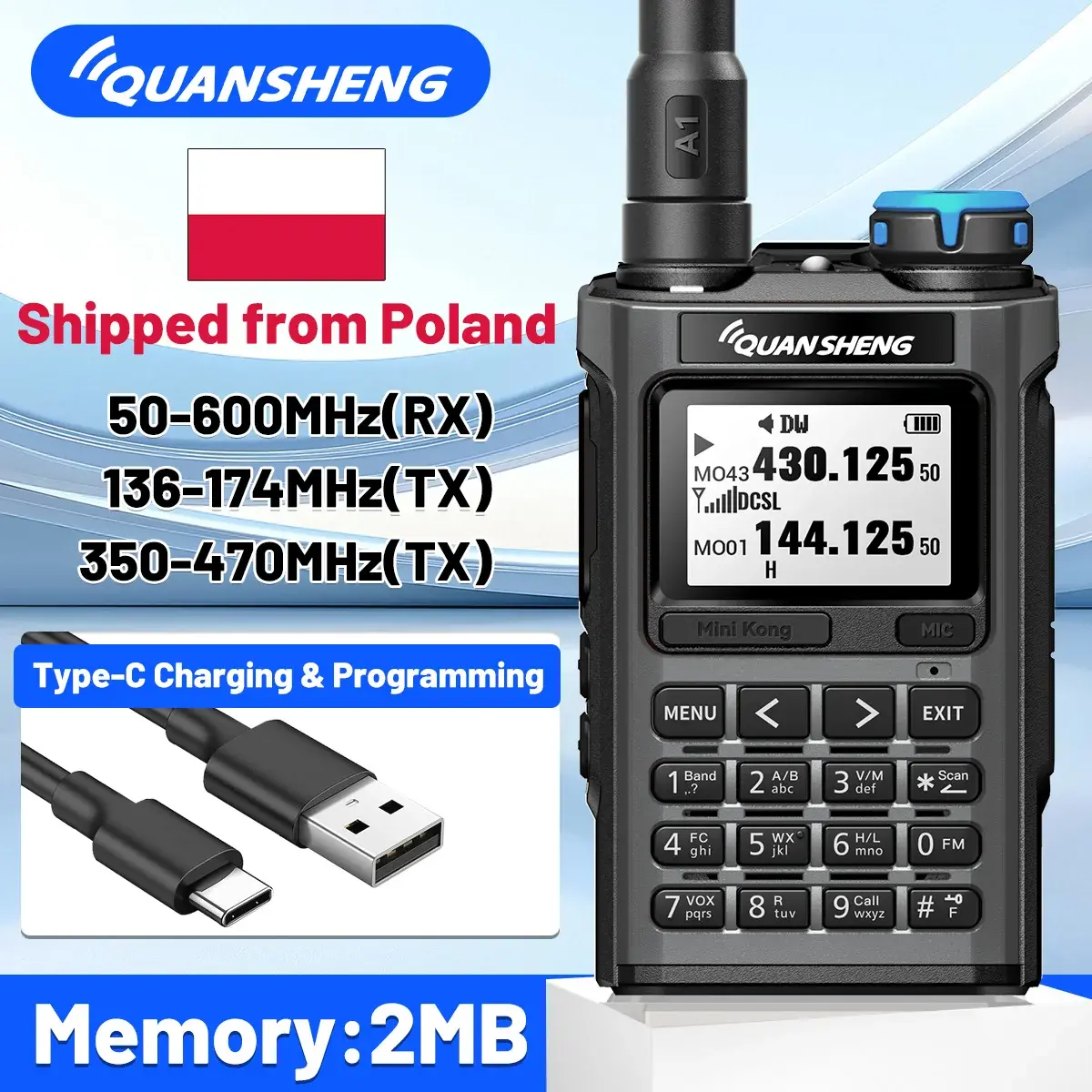 Rádio comunicador Quansheng UV-K1 multibanda UHF VHF com cópia de frequência sem fio, longo alcance, carregador tipo C para camping e rádio amador.