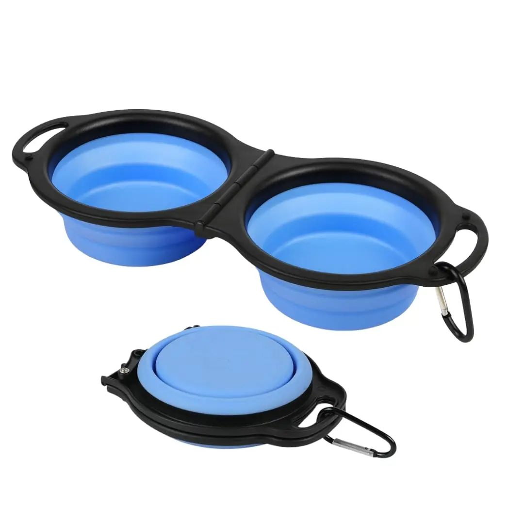 Tigelas Portáteis Dobráveis para Pets 2 em 1 – Comedouro e Bebedouro de Silicone com Mosquetão para Viagens, Passeios e Camping