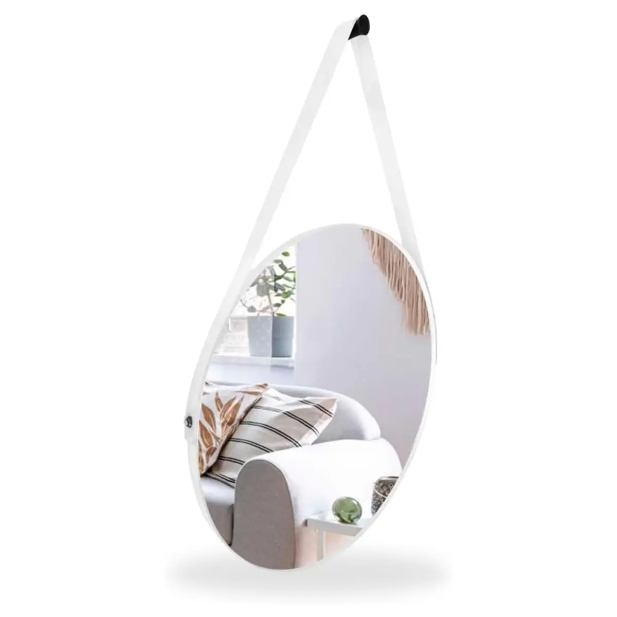 Espelho Adnet Redondo Decorativo 30cm em Couro Sintético – Elegância e Sofisticação para seu Ambiente (Branco)