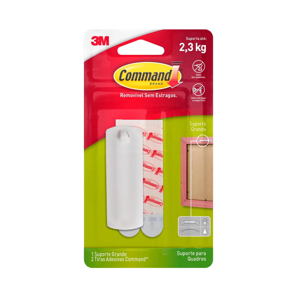 Command, 3M, Suporte para Quadros, Adesivo Removível, Branco, 1 unidade, Acrílico