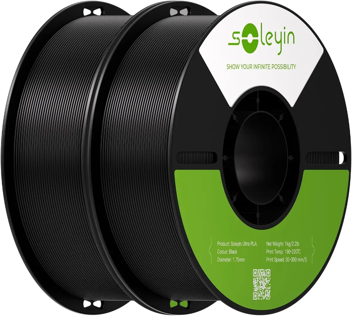 Creality Filamento Soleyin PLA 1,75 mm 2kg, Preto e Preto, precisão de ±0,02 mm, forte aderência, impressão em alta velocidade 300 mm/s, sem deformações, compatível com a maioria das impressoras FDM