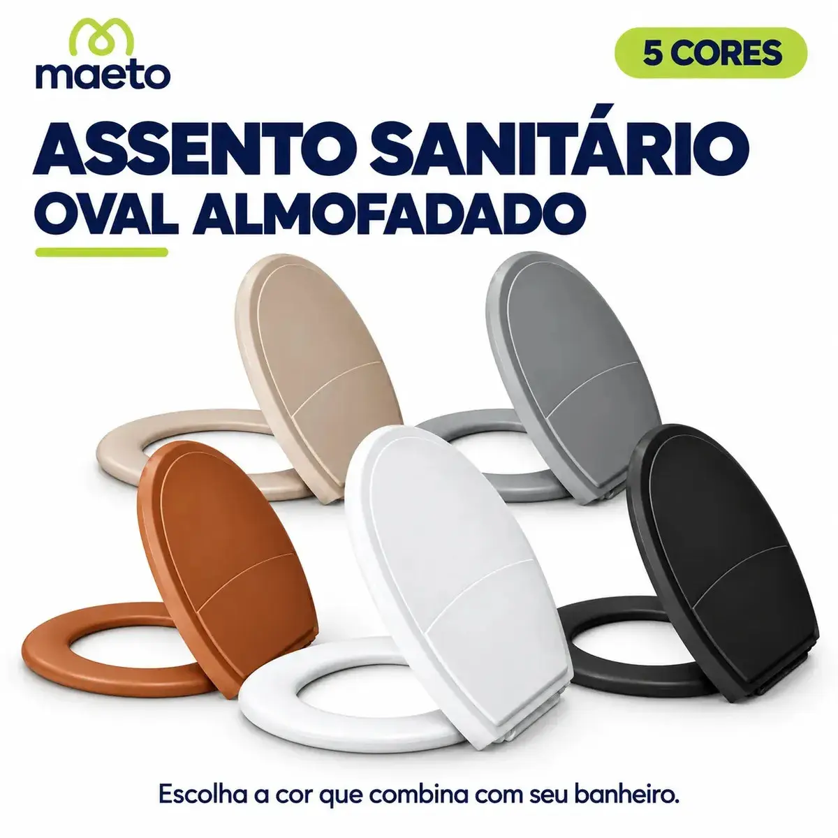 Assento Sanitário Cinza Oval Tampa de Vaso Almofadado Maeto Kit de Fixação Fácil Instalação