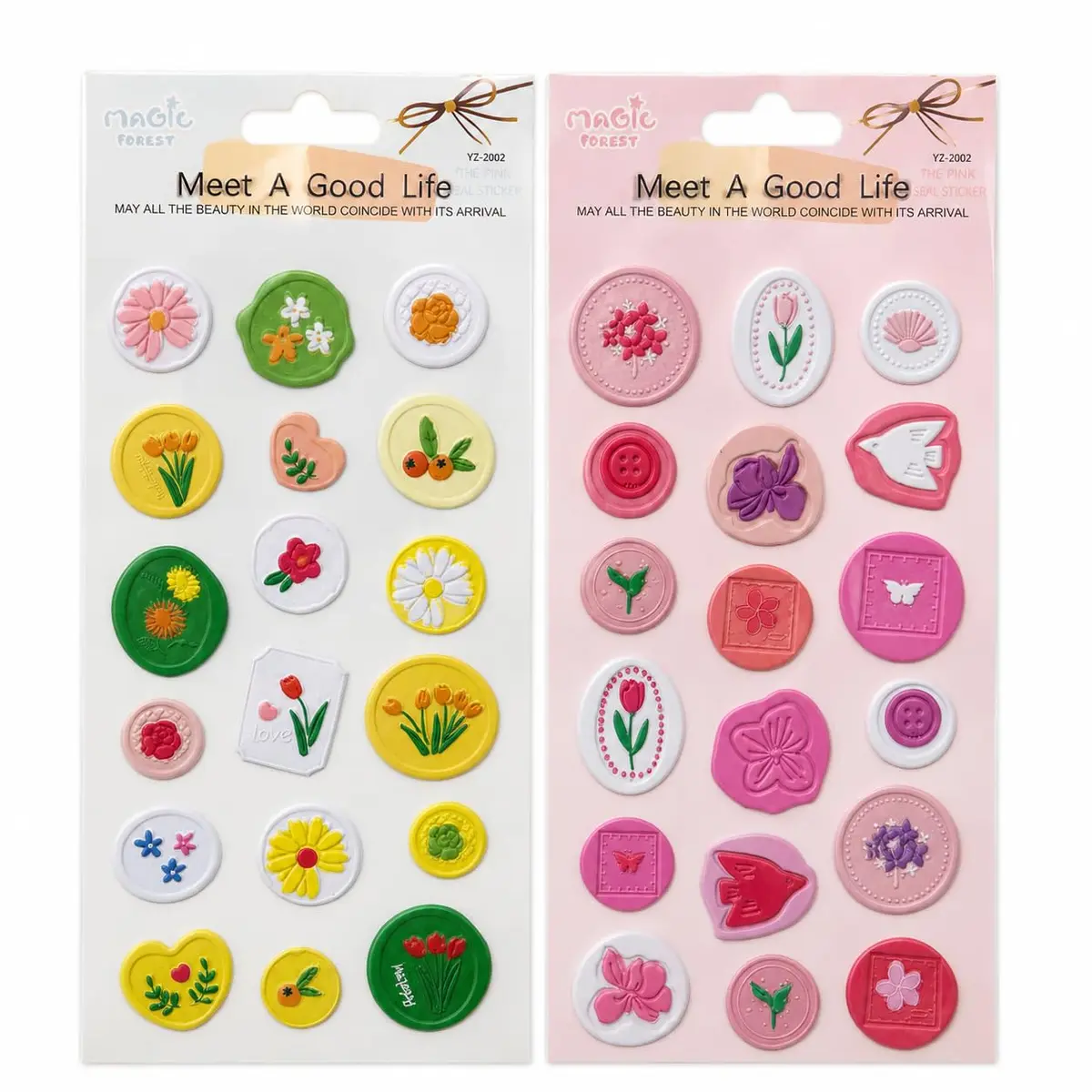 Kit 2 Cartelas Adesivos Tipo Selo 3D Relevo PVC 36 adesivos Papelaria Fofa - 1