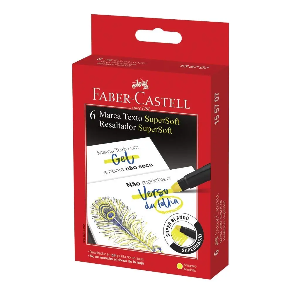 Caneta Marca Texto Supersoft, Faber-Castell, 155707, Amarelo, pacote de 6
