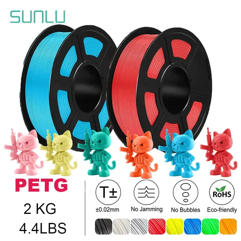 SUNLU 2 rolos de filamento PETG transparente 1,75 ±0,02 mm, bobina de 1 kg (2,2 lbs), filamento de alta resistência, enrolado de forma organizada, compatível com a maioria das impressoras FDM