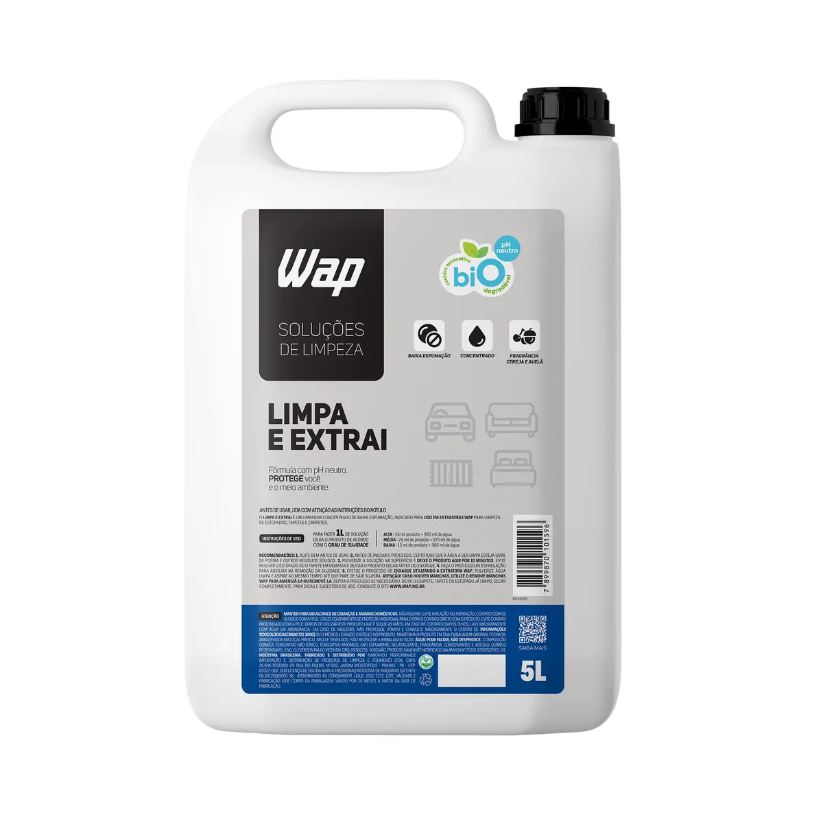 Detergente Limpador para Extratoras Concentrado WAP Limpa e Extrai 5 Litros | Com Fragrância e sem Espuma
