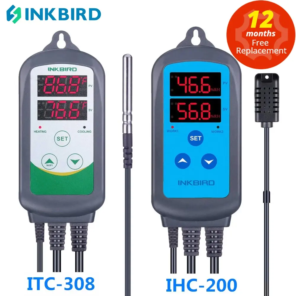 Inkbird conjunto combinado pré-fio digital dural estágio controlador de umidade ihc200 e controlador de temperatura de resfriamento de aquecimento ITC-308