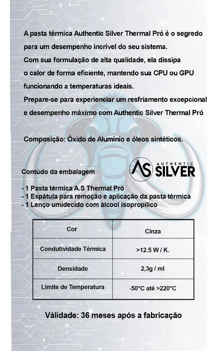 Pasta Termica Thermal Pro Seringa 3.0g 12.5 w/k Authentic Silver Óxido de Alumínio thumbnail 2