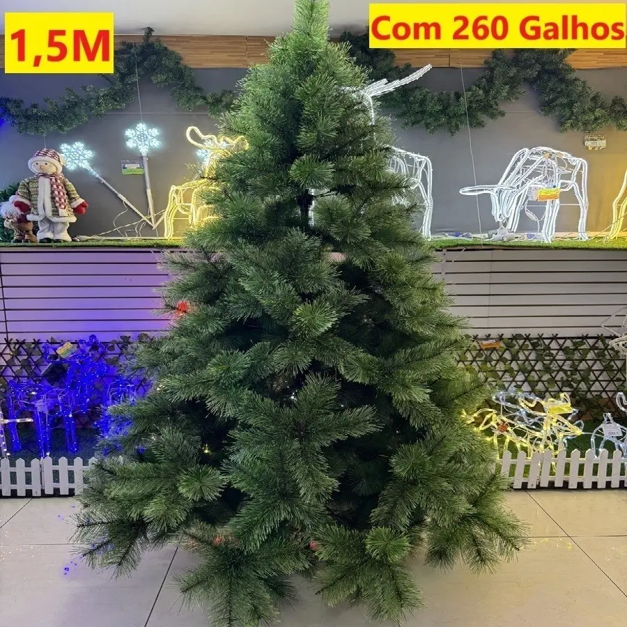 Árvore De Natal Pinheiro 1,50M E 260 Galhos Apoio De Metal Verde Ou Branco Família Natalina