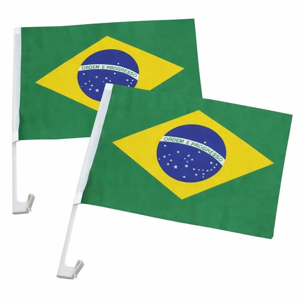 Kit 2 Bandeiras do Brasil com Hastes para Carro, 30cm x 45cm
