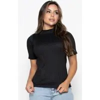 Blusa Canelada Bravaa Store Feminina Gola Alta Liso Inverno Cacharrel 300 Preto - 1